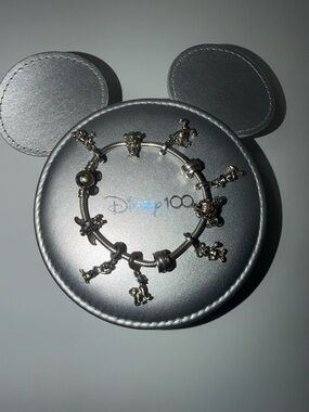 Disney Silver plate -Tone Charm Bracelet Gold 14k Accent Charms